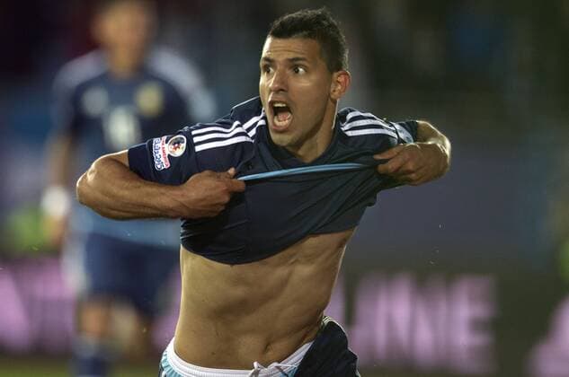 LA SERENA, June 16, 2015 -- Sergio Aguero of Argentina celebrates for goal during the Group B match against Uruguay at the 2015 American Cup, at La Portada stadium, in La Serena, Chile, on June 16, 2015. Argentina won 1-0. ) (ce) (SP)CHILE-LA SERENA-COPA AMERICA-ARGENTINA VS URUGUAY LuisxEcheverria 