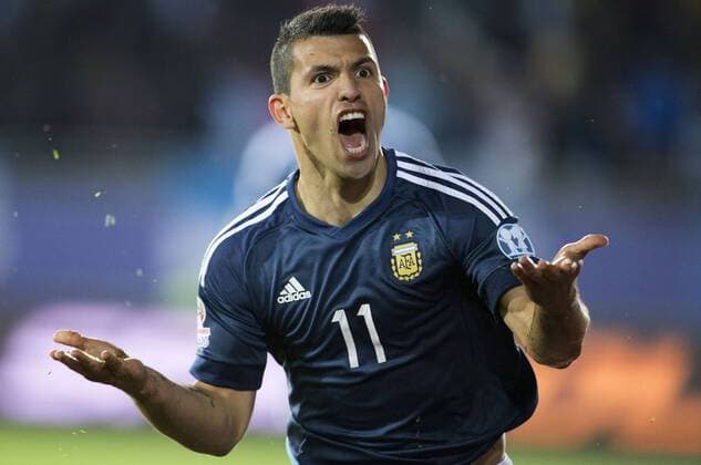 LA SERENA, June 16, 2015 -- Sergio Aguero of Argentina celebrates during the Group B match against Uruaguay at the 2015 American Cup, at La Portada stadium, in La Serena, Chile, on June 16, 2015. Argentina won 1-0. Luis Echeverria) (ce) (SP)CHILE-LA SERENA-COPA AMERICA-ARGENTINA VS URUGUAY PedroxMera 