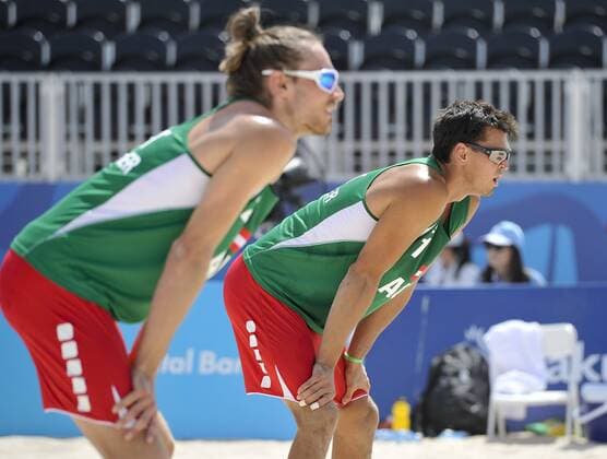 European Games Baku BAKU,AZERBAIJAN,17.JUN.15 - European Games Baku,beachvolleyball. Image shows Peter Eglseer and Daniel Muellner (AUT). GEPAxpictures xM.xHoermandinger