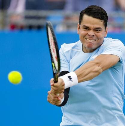 17.06.2015. London, England. Queens Aegon Championship Tennis. Milos Raonic (CAN) versus Richard Gasquet (FRA), 2nd round match. 3rd seed Milos Raonic in action xCraigxMercerx  ActionPlus11632471