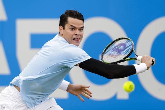 17.06.2015. London, England. Queens Aegon Championship Tennis. Milos Raonic (CAN) versus Richard Gasquet (FRA), 2nd round match. 3rd seed Milos Raonic in action xCraigxMercerx  ActionPlus11632473