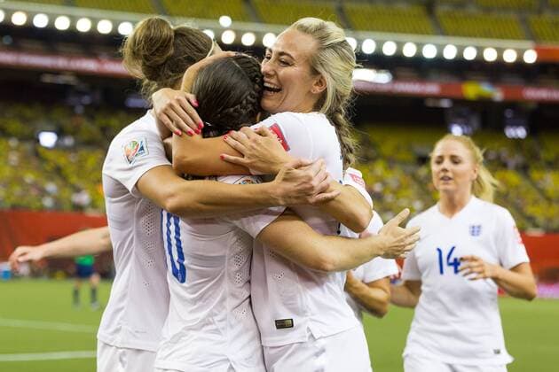 June 17, 2015 : England midfielder Karen Carney 10 celebrates a goal with teammates during the 2015 FIFA Women s World Cup Group F match between England and Colombia at the Olympic Stadium in Montreal, Quebec, Canada. SOCCER: JUN 17 FIFA Women s World Cup - Group F - England v Colombia Icon15061707 EDITORIAL USE ONLY