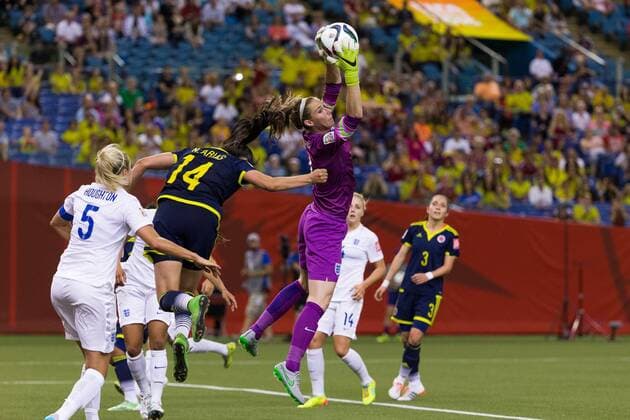 June 17, 2015 : England goalkeeper Karen Bardsley 1jumps to make a save during the 2015 FIFA Women s World Cup Group F match between England and Colombia at the Olympic Stadium in Montreal, Quebec, Canada. SOCCER: JUN 17 FIFA Women s World Cup - Group F - England v Colombia Icon15061725 EDITORIAL USE ONLY