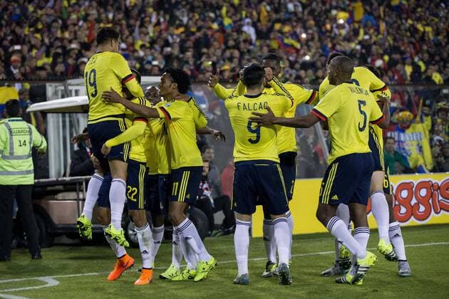 Brazil vs Colombia SANTIAGO, SC - 17 06 2015: BRAZIL X COLOMBIA - Jeison Murillo of Colombia celebrates after scoring goal during the match between Brazil vs Colombia, valid for the second round of the first phase of Group C of the Copa America 2015 held at the Estadio Monumental David Arellano. (Photo: Marcelo Machado de Melo FotoArena)  MarceloxMachadoxdexMelo