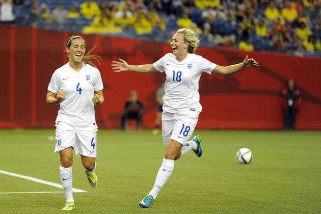 MONTREAL, June 17, 2015 -- England s Fara Williams (L) celebrates her goal against Colombia during the Group F match at the 2015 FIFA Women s World Cup in Montreal, Canada, on June 17, 2015. England won 2-1. ) (SP)CANADA-MONTREAL-FIFA WOMEN S WORLD CUP-ENGLAND VS COLOMBIA KadrixMohamed 