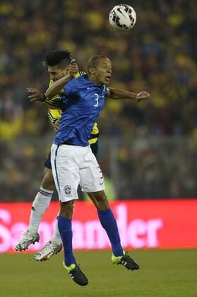 SANTIAGO, June 17, 2015 -- Miranda (R) of Brazil vies for the ball with Radamel Falcao of Colombia during the Group C match of the Copa America Chile 2015, at the Estadio Monumental, in Santiago, Chile, on June 17, 2015. ) (ce) (SP)CHILE-SANTIAGO-COPA AMERICA-BRAZIL VS COLOMBIA JorgexVillegas 