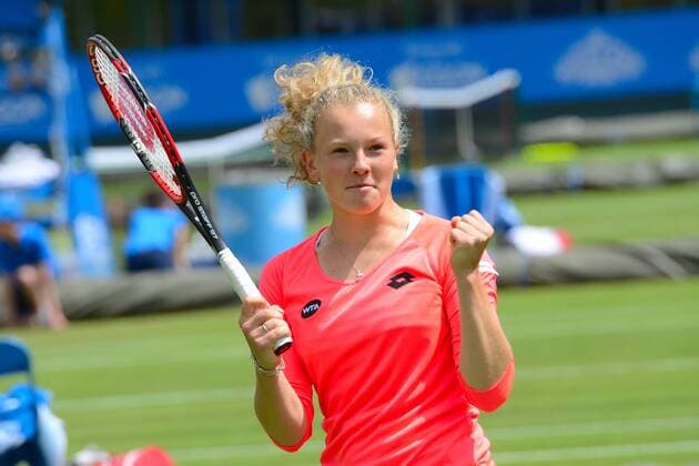 June 18, 2015 - Birmingham, England - KATERINA SINIAKOVA of the Czech Republiccelebrates match point in her match v. C. McHale at the Aegon Classic tennis tournament in Birmingham England on Thursday June 18 2015 Tennis 2015 - Aegon Classic - Day 6 - ZUMAl132