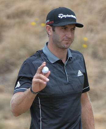 Dustin Johnson reacts to birdie on the seventh hole in round one of the 115th U.S. Open Championship at Chambers Bay on June 18, 2015 in University Place, Washington.  SEA20150618268 KEVINxDIETSCH