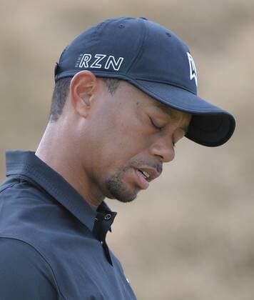 Tiger Woods reacts to a bogey on the sixth hole of round one of the 115th U.S. Open Championship at Chambers Bay on June 18, 2015 in University Place, Washington.  SEA201506182109 KEVINxDIETSCH