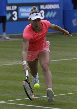 19.06.2015. Birmingham, England. Aegon Classic Tennis Tournament. Number 1 seed Simona Halep (Rom) in quarter final action against Kristina Mladenovic (Fra). Mladenovic won in three sets 2-6, 6-0, 7-6. xAlanxMartinx  ActionPlus11633135