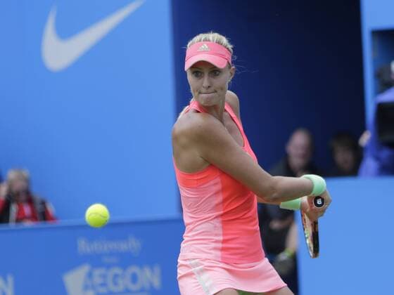 19.06.2015. Birmingham, England. Aegon Classic Tennis Tournament. Kristina Mladenovic (Fra) in quarter final action against number 1 seed Simona Halep (Rom). Mladenovic won in three sets 2-6, 6-0, 7-6. xAlanxMartinx  ActionPlus11633143