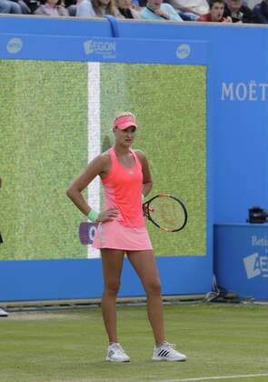 19.06.2015. Birmingham, England. Aegon Classic Tennis Tournament. Kristina Mladenovic (Fra) waits for HawkEye to do its business in the third set tie break of quarter final action against number 1 seed Simona Halep (Rom). Mladenovic won in three sets 2-6, 6-0, 7-6. xAlanxMartinx  ActionPlus11633144