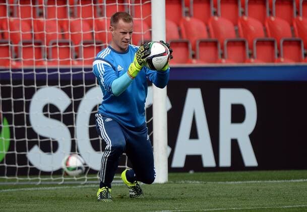 Aktuell Fußball, U21 EM, DFB Nationalteam Training in Prag 19.06.2015, xjhx, Fussball EM 2015 U21 U 21 Deutschland Pressekonferenz und Training, v.l. Marc-Andre ter Stegen (Deutschland U21)