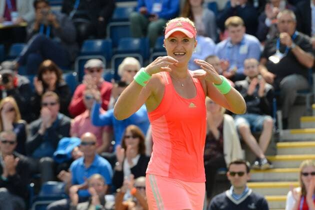 June 19, 2015 - Birmingham, England - KRISTINA MLADENOVIC of France celebrates her victory in her quarterfinals match v. S. Halep at the Aegon Classic tennis tournament in Birmingham England on Friday June 19 20215 Tennis 2015 - Aegon Classic - Day 7 - ZUMAl132