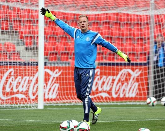Aktuell Fußball, U21 EM, DFB Nationalteam Training in Prag Training Torwart Marc Andre ter Stegen Einzelbild Freisteller Aktion Fußball Fussball U 21 U21 U 21 Europameisterschaft in Tschechien Saison 2014 2015 19.06.2015 DFB Nationalmannschaft U21 BRDeutschland