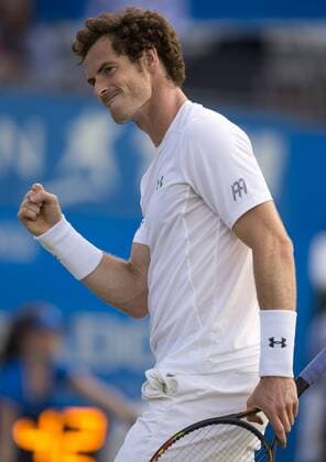 19.06.2015. London, England. Queens Aegon Championship Tennis. Andy Murray (GBR) celebrates winning an important point as he looks to fight back from a set down against Gilles Muller (LUX). xNigelxCookex  ActionPlus11633317