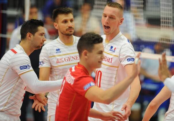French players celebrate during the match of the group D of the Volleyball World League Czech Republic vs France in Ceske Budejovice, Czech Republic, June 19, 2015. (CTKxPhoto VaclavxPancer) CTKPhotoP201506190885301  VPC_08