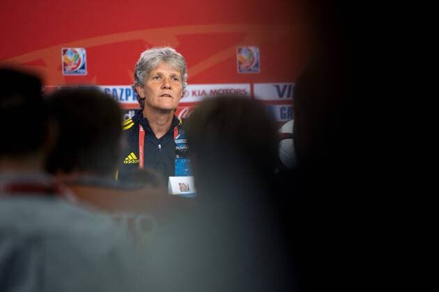 Aktuell Fußball, Damen WM, Nationalmannschaft Schweden PK June 19, 2015 - Ottawa - 150619 coach Pia Sundhage - PK SWE, 19 juni 2015 Ottawa.. BILDBYRAN kod CS 57696 News - June 19, 2015  - ZUMAb138
