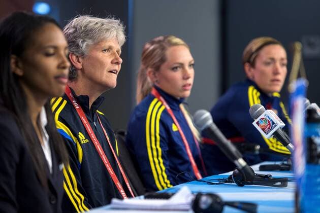 Aktuell Fußball, Damen WM, Nationalmannschaft Schweden PK June 19, 2015 - Ottawa - 150619 coach Pia Sundhage - PK SWE, 19 juni 2015 Ottawa.. BILDBYRAN kod CS 57696 News - June 19, 2015  - ZUMAb138