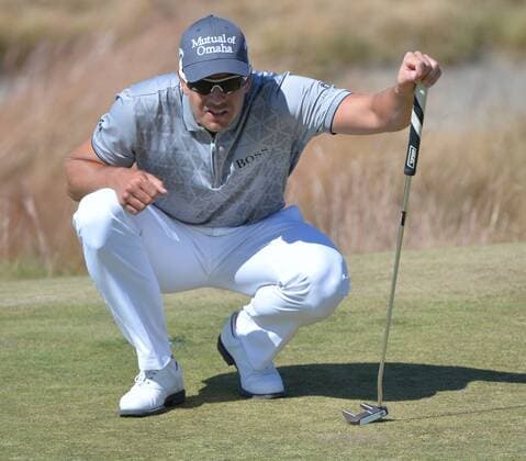 Henrik Stenson lines up a putt on the 15th green in the second round of the 115th U.S. Open Championship at Chambers Bay on June 19, 2015 in University Place, Washington.  SEA20150619057 JIMxBRYANT