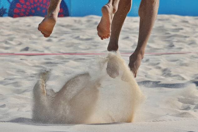 European Games Baku BAKU,AZERBAIJAN,20.JUN.15 - European Games Baku, Beach volleyball Beachvolleyball Image shows a feature with sand and feet. GEPAxpictures xM.xOberlaender