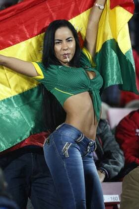 Football , Chile v Bolivia. Copa America 2015 . Bolivia s fan cheers prior to the 2015 Copa America football match played against Chile at the Nacional stadium in Santiago, Chile. 19 06 2015 Martin Thomas Photosport Chile v Bolivia, Copa America 2015. 