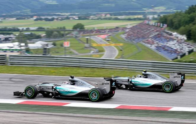 FORMULA 1 - GP of Austria 2015 SPIELBERG,AUSTRIA,20.JUN.15 - MOTORSPORTS, FORMULA 1 - Grand Prix of Austria, Red Bull Ring, practice and qualifying. Image shows Lewis Hamilton (GBR Mercedes GP) and Nico Rosberg (GER Mercedes GP). GEPAxpictures xChristianxWalgram