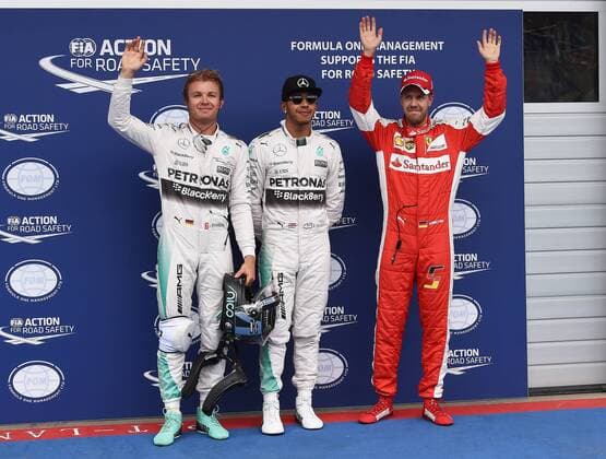 ROSBERG Nico mit HAMILTON Lewis F1 Team Mercedes AMG und VETTEL Sebastian nach der Qualifikation Formel 1 Grand Prix von Oesterreich 2015 in Spielberg am 20. Juni 2015 