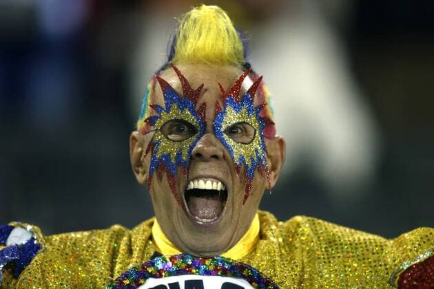 Football , Brasil v Colombia.. Copa America Championship 2015 . Colombia s cheer their team prior to the group B football match of the 2015 Copa America against Brazil at the La Portada stadium in Santiago, Chile. 17 06 2015 Andrés Piña Photosport Brasil v Colombia, Copa America 2015. 