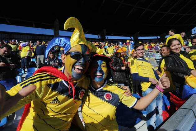 Football, Colombia v Venezuela . Copa America 2015 . Colombia s fans cheer during the match of group C of the 2015 Copa America against Venezuela at El Teniente stadium. Rancagua, Chile. 14 06 2015 Marcelo Hernandez Photosport Colombia v Venezuela, Copa America 2015. 