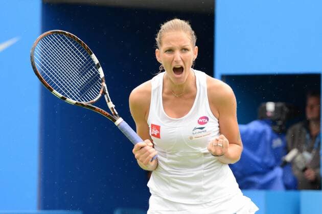 Aktuell Tennis, WTA Turnier in Birmingham, Halbfinale June 20, 2015 - Birmingham, England - KAROLINA PLISKOVA of the Czech Republic celebrates match point in her semifinal match v. K. Mladenovic at the Aegon Classic tennis tournament in Birmingham England on Saturday June 20 2015 Tennis 2015 - Aegon Classic - ZUMAl132