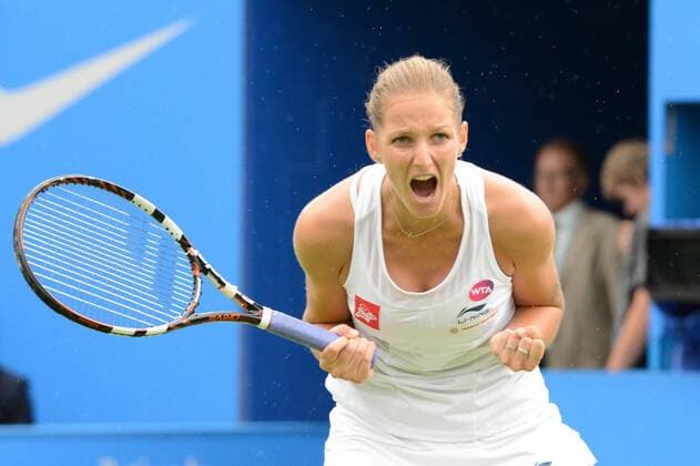 Aktuell Tennis, WTA Turnier in Birmingham, Halbfinale June 20, 2015 - Birmingham, England - KAROLINA PLISKOVA of the Czech Republic celebrates match point in her semifinal match v. K. Mladenovic at the Aegon Classic tennis tournament in Birmingham England on Saturday June 20 2015 Tennis 2015 - Aegon Classic - ZUMAl132