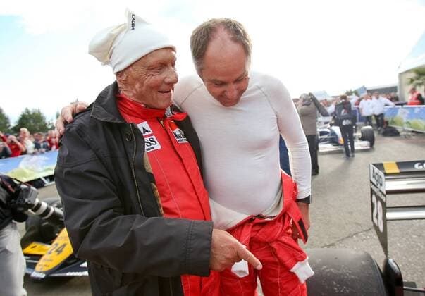 FORMULA 1 - GP of Austria 2015 SPIELBERG,AUSTRIA,20.JUN.15 - MOTORSPORTS, FORMULA 1 - Grand Prix of Austria, Red Bull Ring, legends race. Image shows Niki Lauda and Gerhard Berger. GEPAxpictures xChristianxWalgram