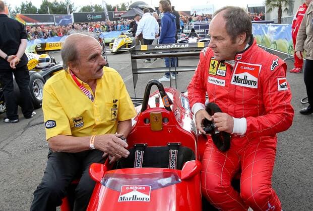 FORMULA 1 - GP of Austria 2015 SPIELBERG,AUSTRIA,20.JUN.15 - MOTORSPORTS, FORMULA 1 - Grand Prix of Austria, Red Bull Ring, legends race. Image shows Gerhard Berger and a mechanic. GEPAxpictures xChristianxWalgram