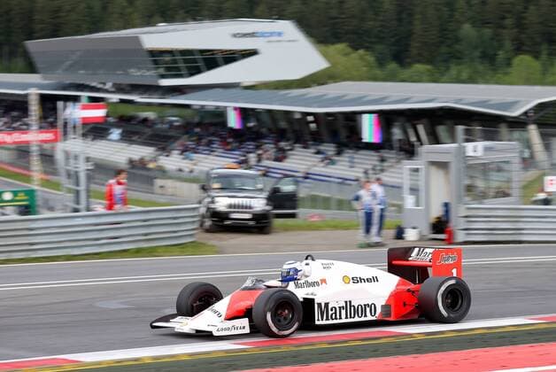 FORMULA 1 - GP of Austria 2015 SPIELBERG,AUSTRIA,20.JUN.15 - MOTORSPORTS, FORMULA 1 - Grand Prix of Austria, Red Bull Ring, legends race. Image shows Alain Prost in the 1985 McLaren MP4 2b. GEPAxpictures xChristianxWalgram