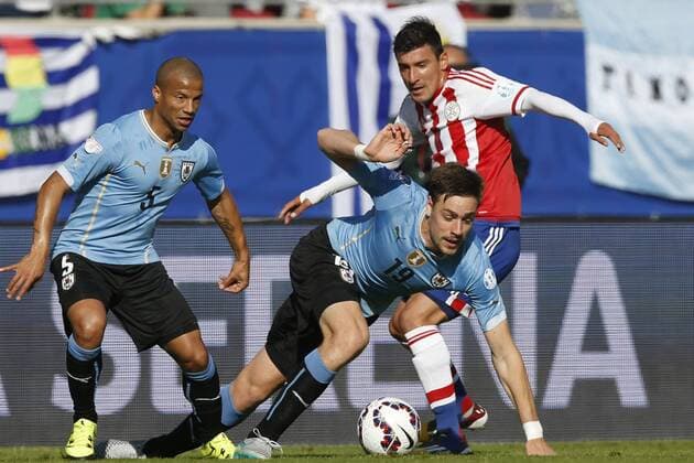 Football , Uruguay v Paraguay Copa America 2015 . Uruguay s Sebastian Cortes play the ball against Paraguay during the match of group B of the 2015 Copa America at La Serena stadium, Chile. 20 06 2015 Marcelo Hernandez Photosport Uruguay v Paraguay, Copa America 2015. 