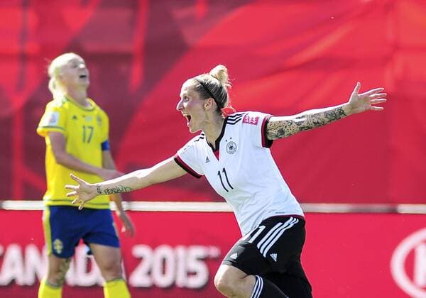 June 20, 2015: Forward Anja Mittag ( 11) of Germany celebrates after scoring the opening goal during the FIFA 2015 Women s World Cup Round of 16 match between Germany and Sweden at Lansdowne Stadium in Ottawa, Canada. SOCCER: JUN 20 FIFA Women s World Cup - Round of 16 - Germany v Sweden Icon2015062000003 EDITORIAL USE ONLY