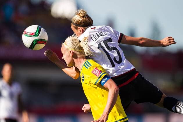 June 20, 2015: Jennifer Cramer (15) of Germany heads the ball during the FIFA 2015 Women s World Cup Round of 16 match between Germany and Sweden at Lansdowne Stadium in Ottawa, Canada. Germany defeated Sweden 4-1. SOCCER: JUN 20 FIFA Women s World Cup - Round of 16 - Germany v Sweden Icon150620052 EDITORIAL USE ONLY