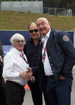 FORMULA 1 - GP of Austria 2015 SPIELBERG,AUSTRIA,21.JUN.15 - MOTORSPORTS, FORMULA 1 - Grand Prix of Austria, Red Bull Ring. Image shows Bernie Ecclestone, Gerhard Berger and Hans-Peter Trost (ORF). GEPAxpictures xHansxOberlaender
