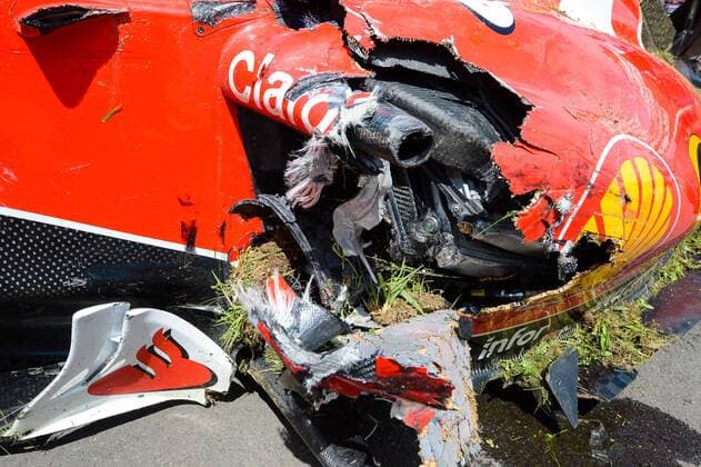 FORMULA 1 - GP of Austria 2015 SPIELBERG,AUSTRIA,21.JUN.15 - MOTORSPORTS, FORMULA 1 - Grand Prix of Austria, Red Bull Ring. Image shows the damaged racing car of Kimi Raikkoenen (FIN Ferrari) Keyword: Crash. GEPAxpictures xGuenterxFloeck