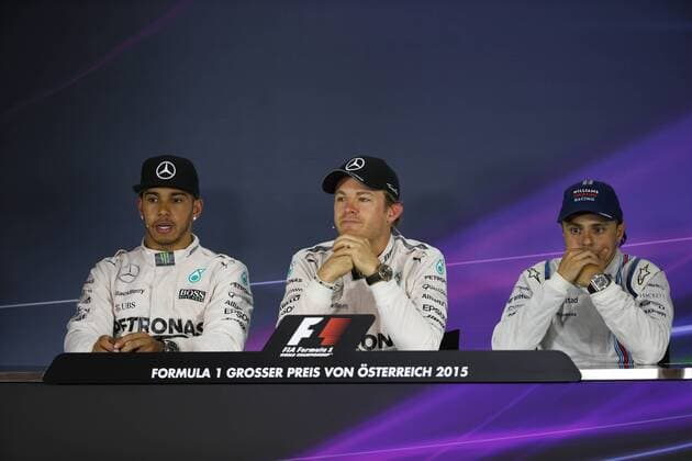 FORMULA 1 - GP of Austria 2015 SPIELBERG,AUSTRIA,21.JUN.15 - MOTORSPORTS, FORMULA 1 - Grand Prix of Austria, Red Bull Ring. Image shows Lewis Hamilton (GBR Mercedes GP), Nico Rosberg (GER Mercedes GP) and Felipe Massa (BRA Williams F1). GEPAxpictures xAndreasxPranter