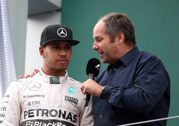 FORMULA 1 - GP of Austria 2015 SPIELBERG,AUSTRIA,21.JUN.15 - MOTORSPORTS, FORMULA 1 - Grand Prix of Austria, Red Bull Ring, award ceremony. Image shows Lewis Hamilton (GBR Mercedes AMG Petronas F1 Team) and Gerhard Berger. GEPAxpictures xHansxOberlaender