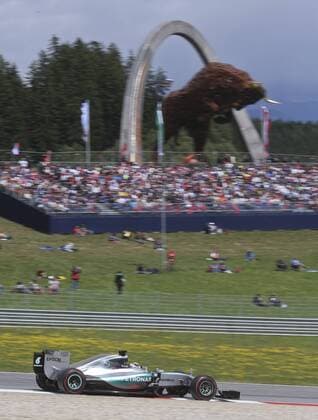 FORMULA 1 - GP of Austria 2015 SPIELBERG,AUSTRIA,21.JUN.15 - MOTORSPORTS, FORMULA 1 - Grand Prix of Austria, Red Bull Ring. Image shows Nico Rosberg (GER Mercedes GP). Keywords: iron Red Bull sculpture GEPAxpictures xWolfgangxGrebien