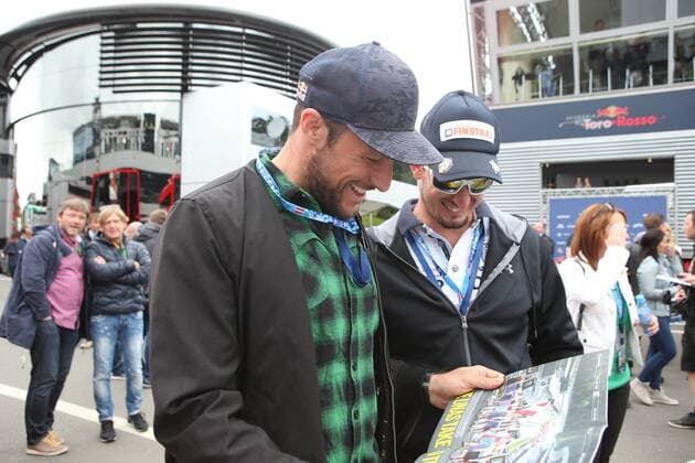 FORMULA 1 - GP of Austria 2015 SPIELBERG,AUSTRIA,21.JUN.15 - MOTORSPORTS, FORMULA 1 - Grand Prix of Austria, Red Bull Ring. Image shows Aksel Lund Svindal (NOR) and Dominik Paris (ITA). GEPAxpictures xAndreasxPranter