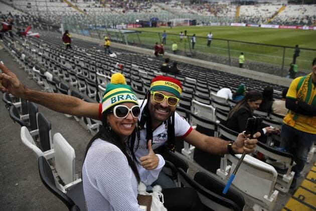 Football , Brazil v Venezuela. Copa America Championship 2015 . Brazil s fans cheer their team prior to the group C football match of the 2015 Copa America against Venezuela at the Monumental stadium in Santiago, Chile. 21 06 2015 Andrés Piña Photosport Brasil v Venezuela, Copa America 2015. 