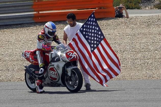 World GP Bike Legends race at Jerez circuit. In this picture, Kevin Schwantz celebrates his victory. xPACOxMARTINx 