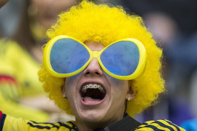 Colombia s fan reacts ahead of a Group C match againts Peru at the 2015 America Cup, held at German Becker in Temuco, Chile, July 21, 2015. The match ended with 0-0. Pedro Mera) (vf) (SP)CHILE-TEMUCO-COPA AMERICA-COLOMBIA VS PERU LuisxEcheverria 