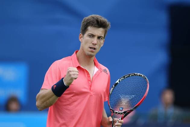 22.06.2015. Nottingham, England. Aegon Nottingham Open Tennis Tournament. Fist pump from Aljaz Bedene (Great Britain) as he heads towards victory xDavidxKissmanx  ActionPlus11634216