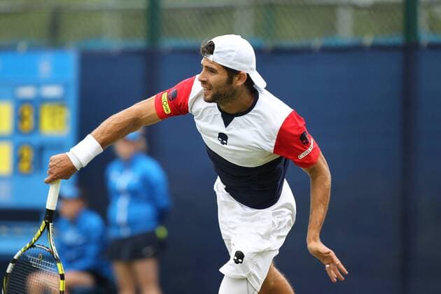 22.06.2015. Nottingham, England. Aegon Nottingham Open Tennis Tournament. Service from Simone Bolelli (Italy) who defeated Go Soeda (Japan) in two sets xDavidxKissmanx  ActionPlus11634223