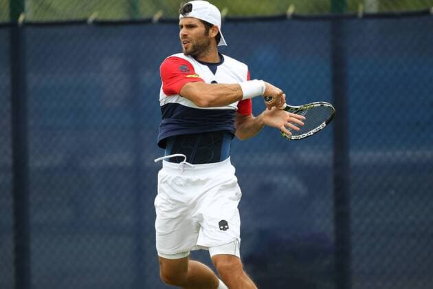 22.06.2015. Nottingham, England. Aegon Nottingham Open Tennis Tournament. Forehand form Simone Bolelli (Italy) in his match against Go Soeda (Japan). Simone Bolelli (Italy) won by two sets to love xDavidxKissmanx  ActionPlus11634225